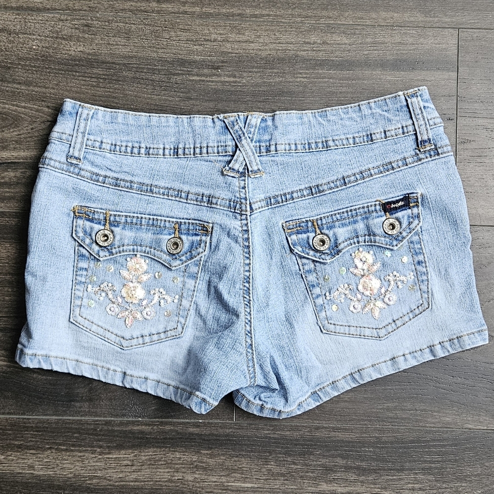 Angels Embroidered Light Blue Denim Shorts Size 7